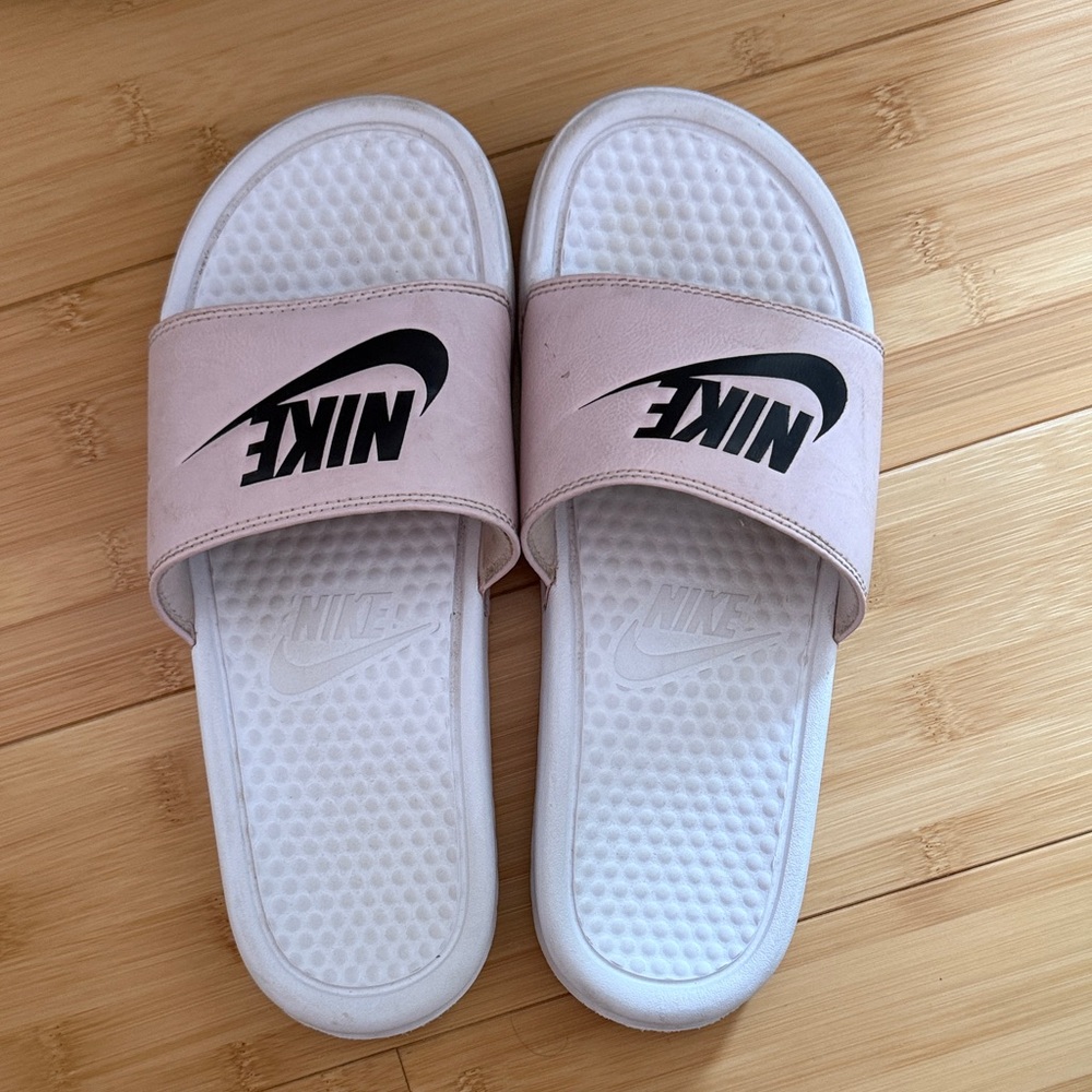 Nike Light Pink and White Slides